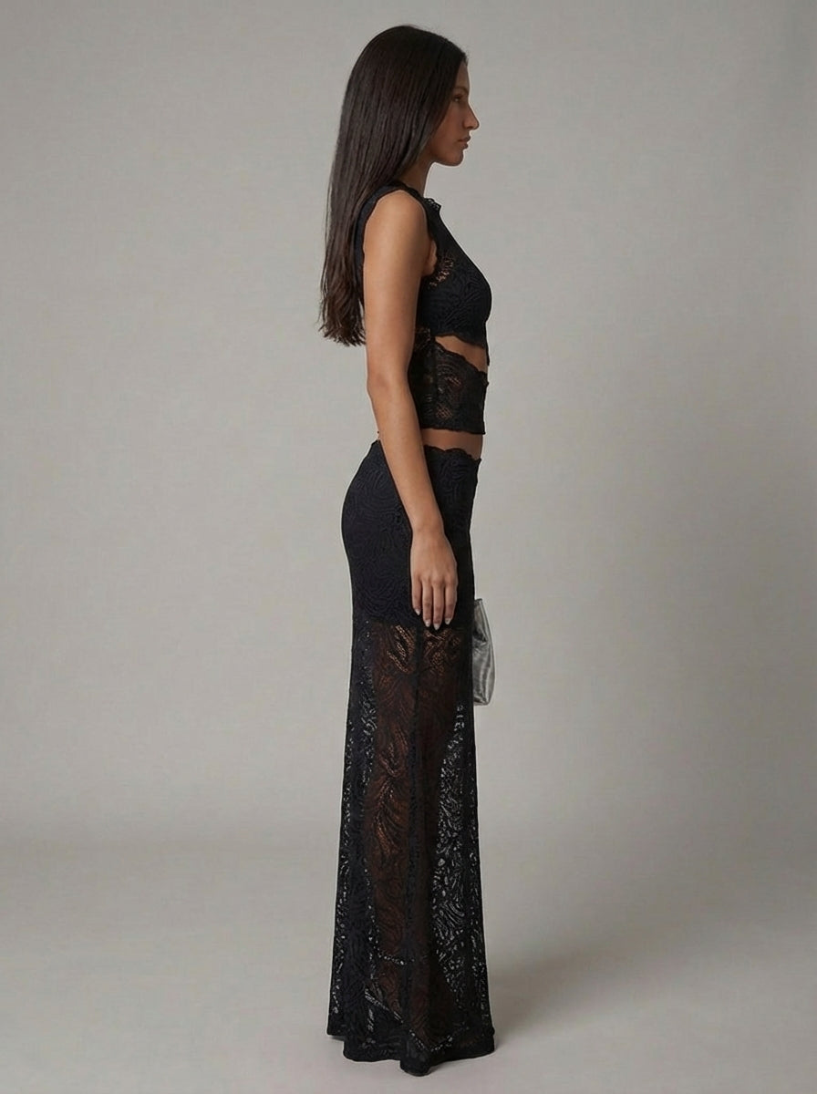 Women's Formal Lace Cropped Maxi Set