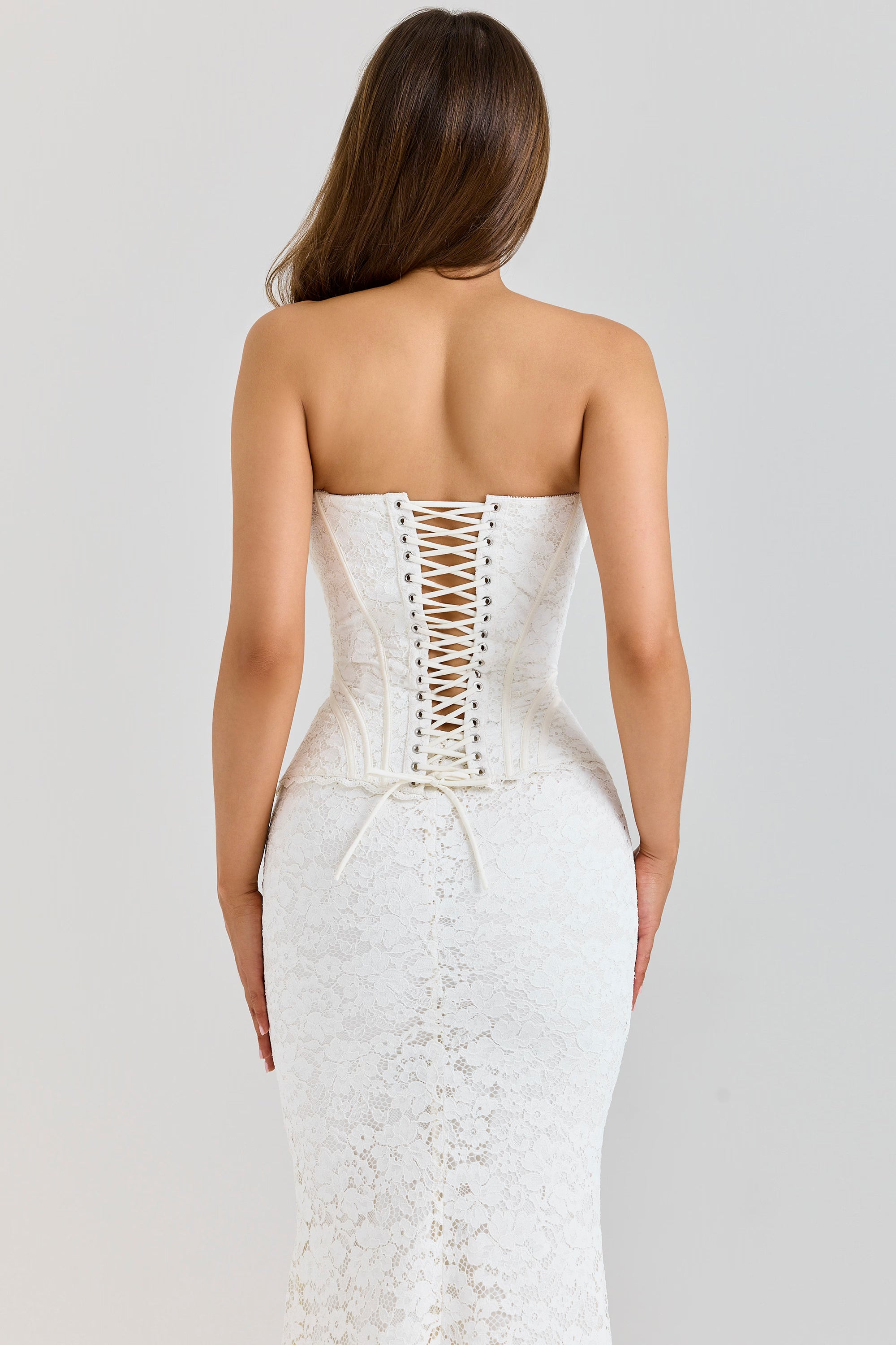 Women's Formal Strapless Lace Corset Maxi Dress