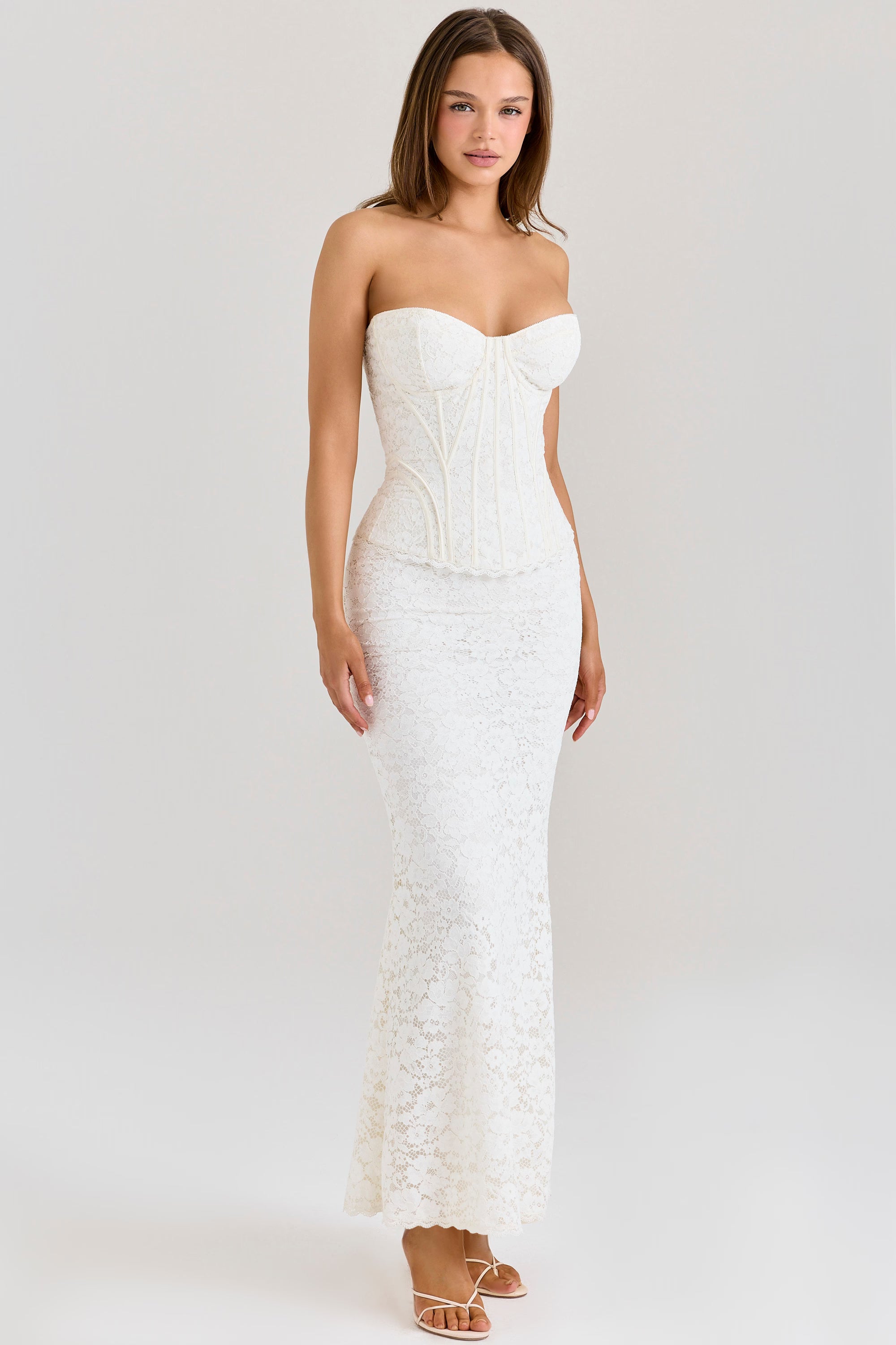 Women's Formal Strapless Lace Corset Maxi Dress