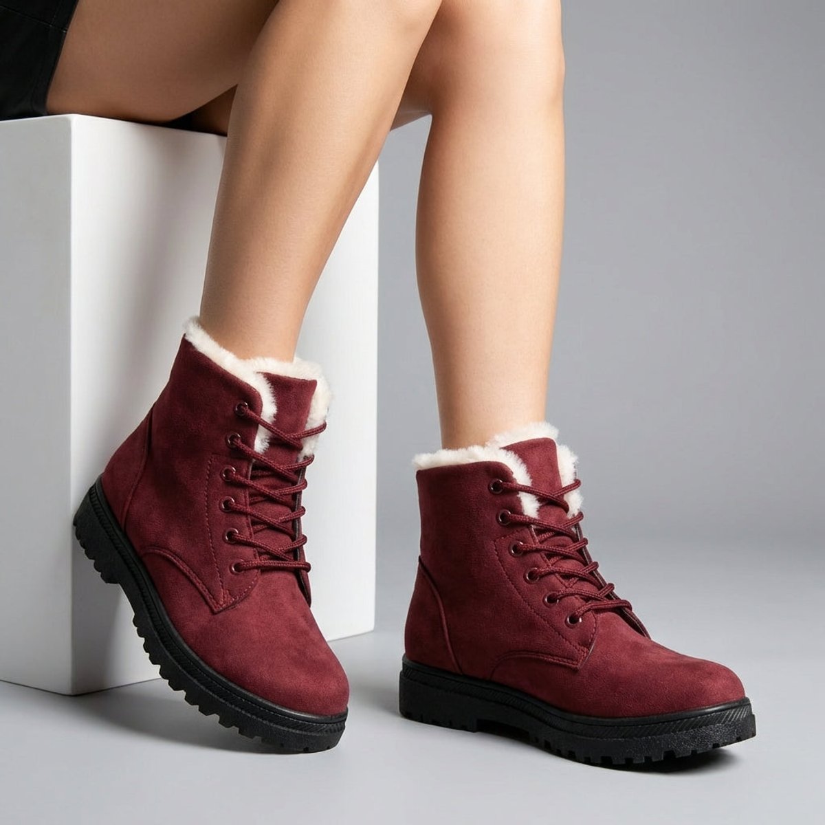 Isla | Women's Fur-Lined Lace-Up Ankle Snow Boots