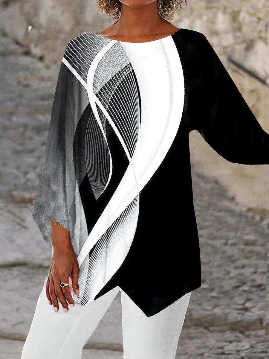 Sophie | Women's Geometric Print Long Sleeve Asymmetric Tunic Top