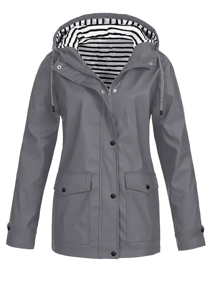 Grace | Women's Hooded Waterproof Striped-Lined Raincoat Coat