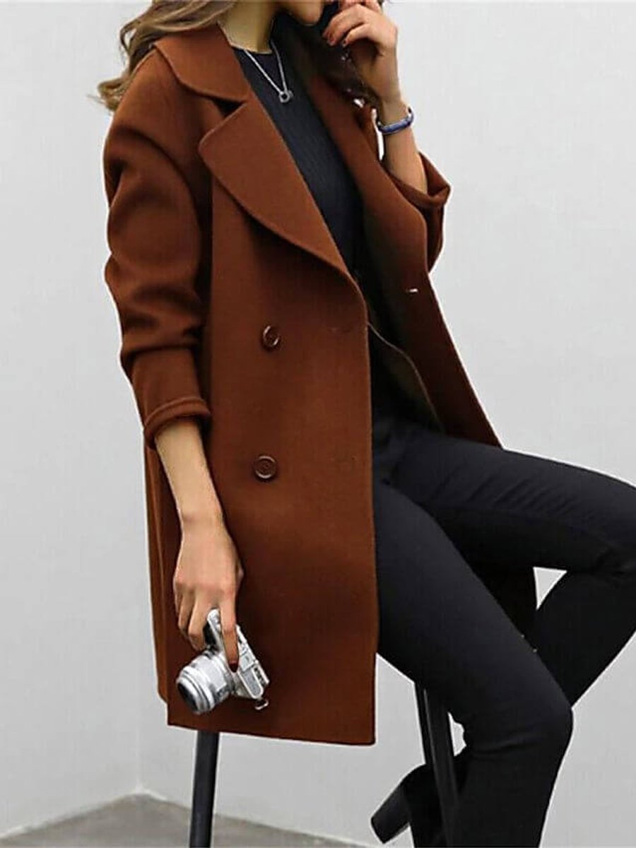 Ivy | Women's Jacket Double-Breasted Long Wool-Blend Oversized Coat