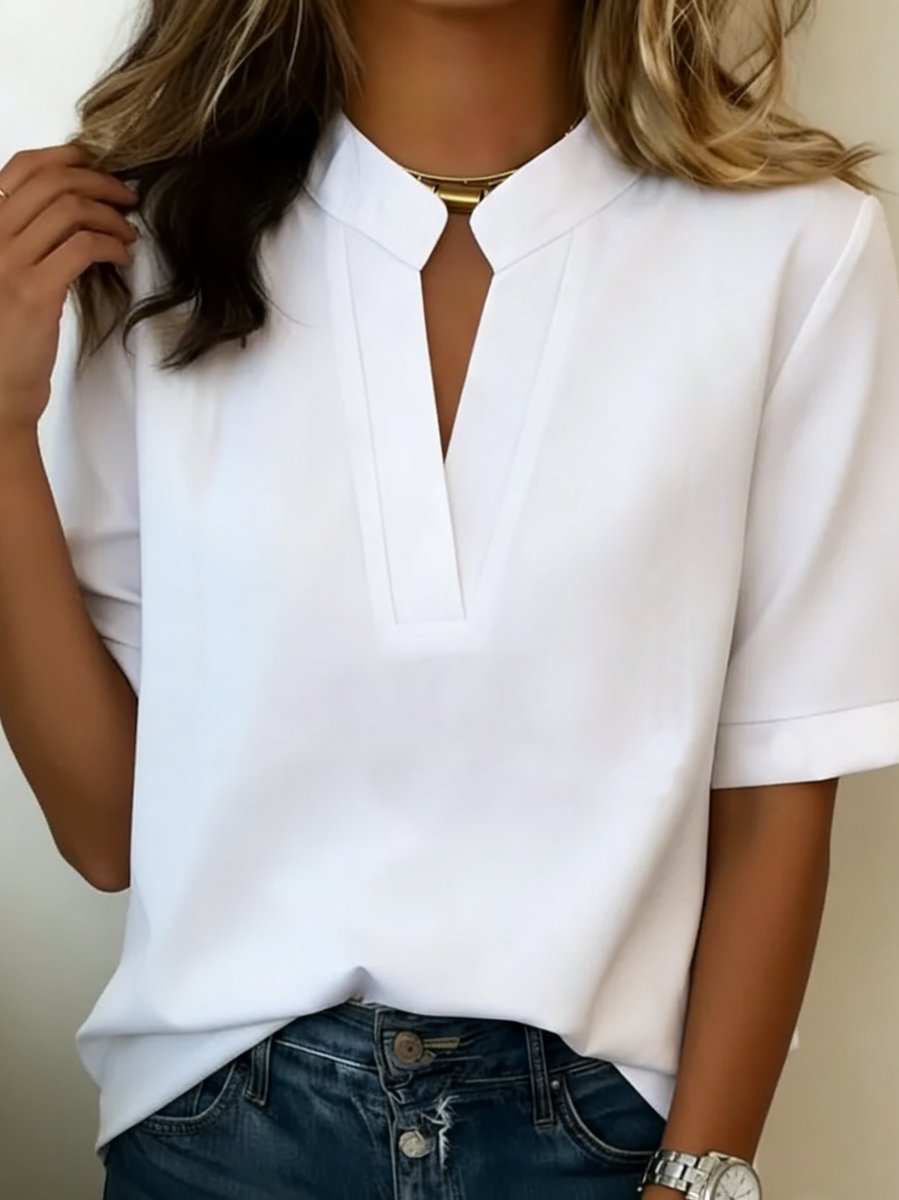 Sophie | Women's Jumper Relaxed-Fit Short-Sleeve V-Neck Blouse Top
