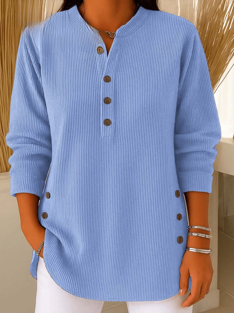 Aria | Women's Longline Ribbed Henley Tunic Side Button Detail