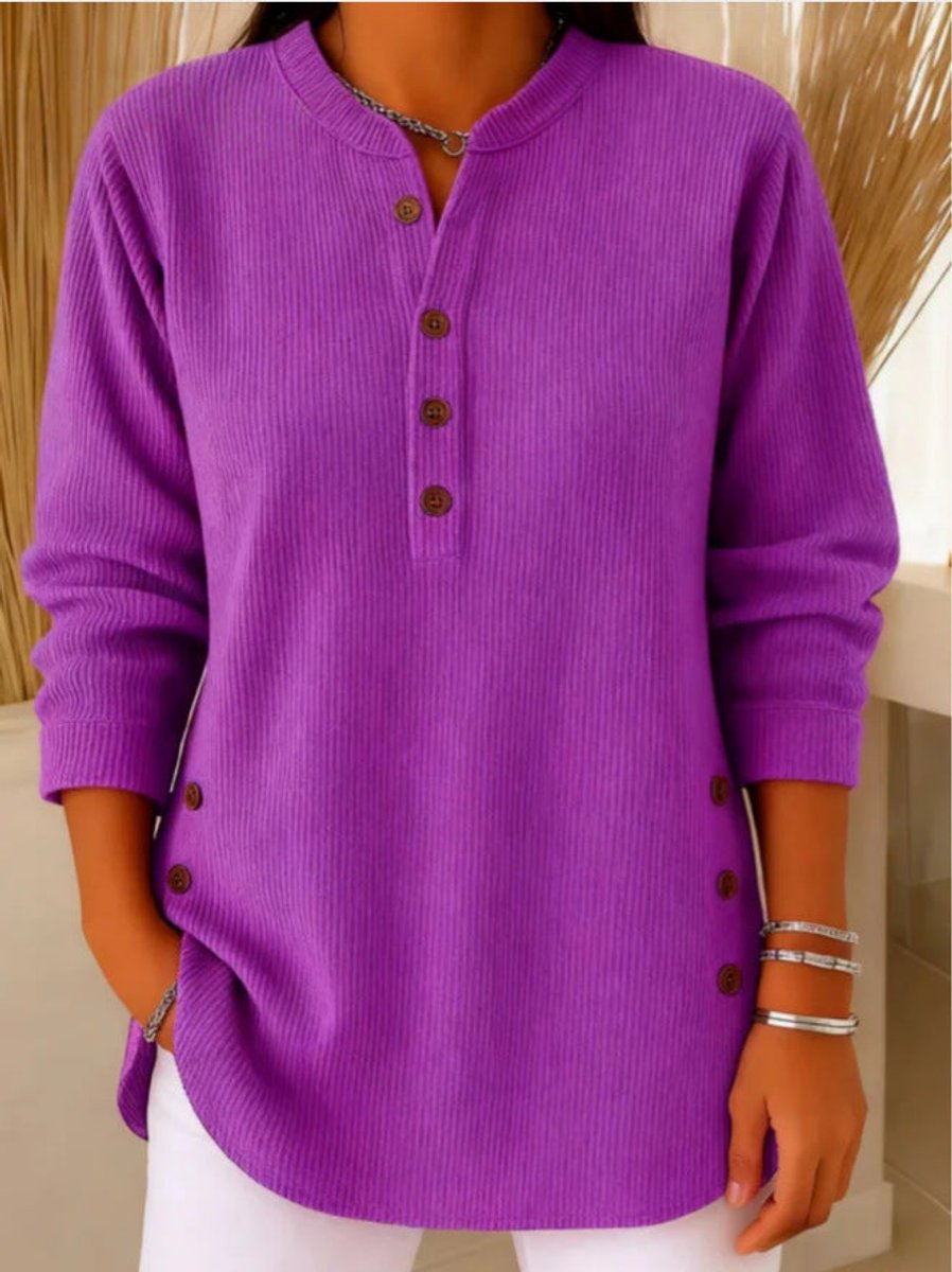 Aria | Women's Longline Ribbed Henley Tunic Side Button Detail