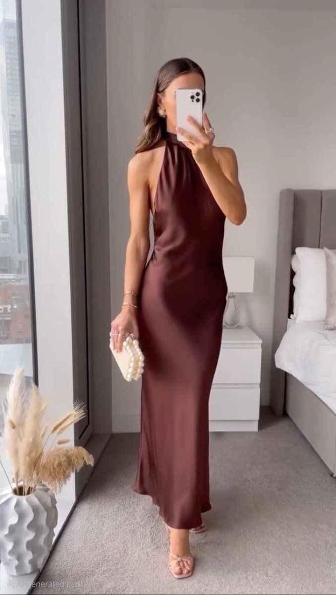 Sienna | Womens Maxi Dress Satin Halter Neck Sleeveless Slip Gown