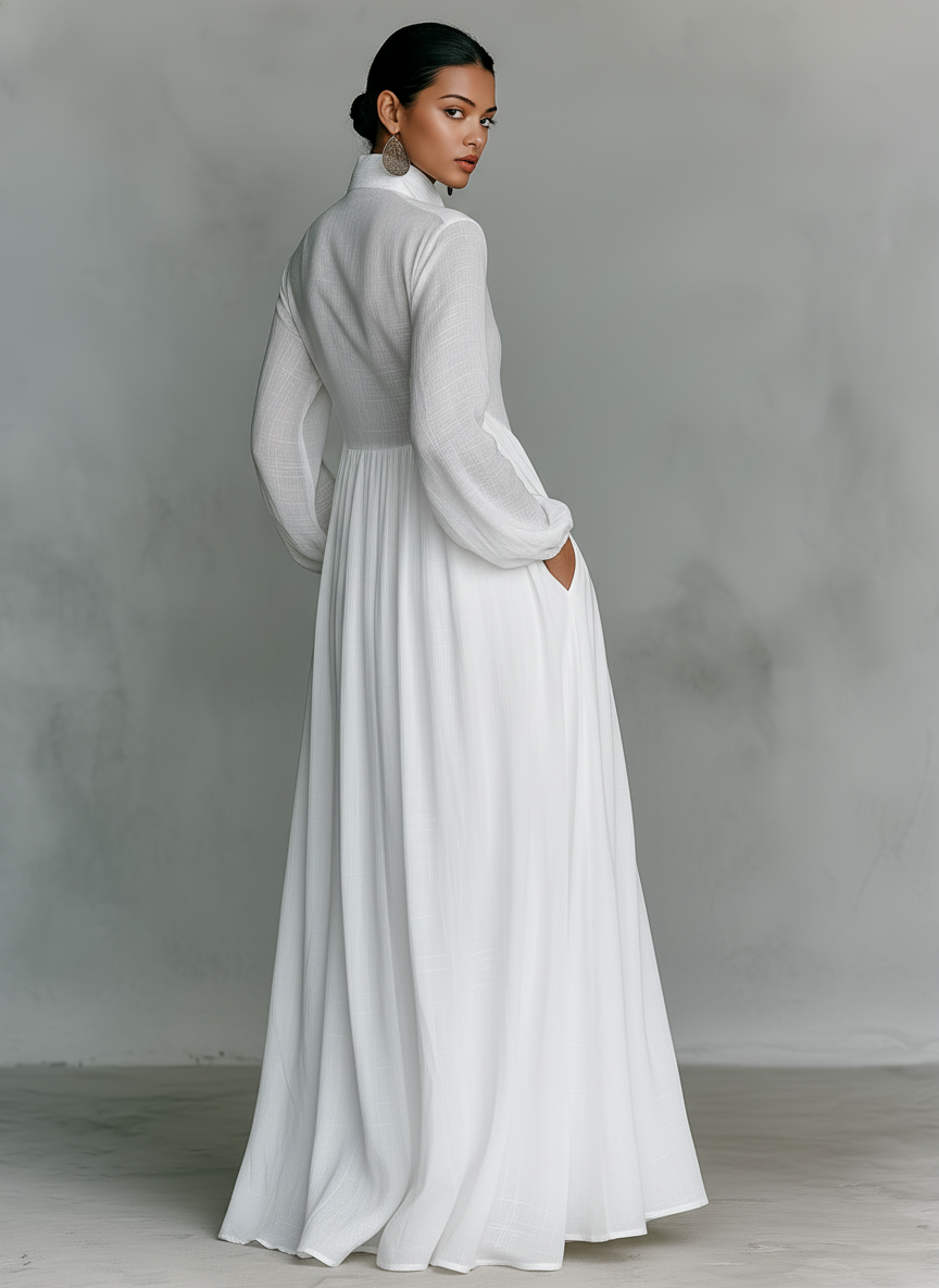 Women's Minimalist Long Sleeve Stand Collar Maxi Dress