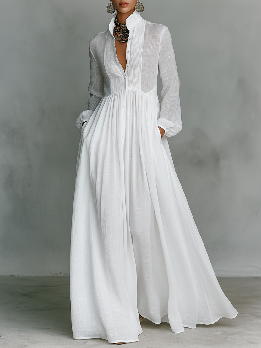 Women's Minimalist Long Sleeve Stand Collar Maxi Dress