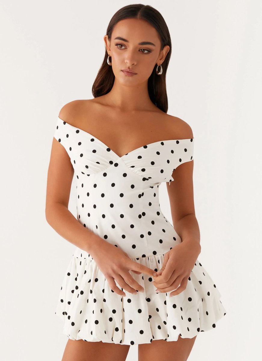 Mia | Women's Off-Shoulder Polka Dot Peplum Mini Dress Sleeveless