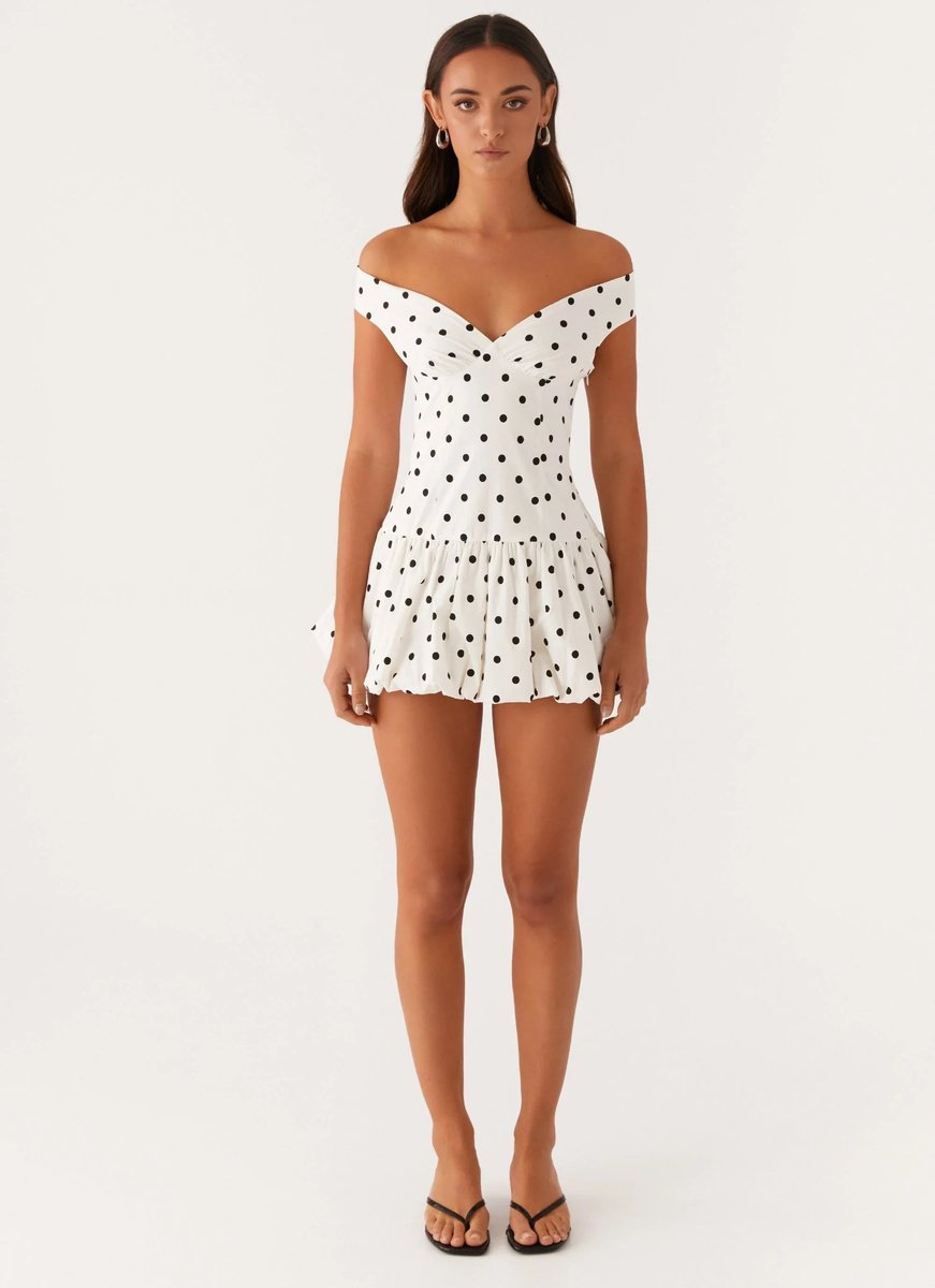 Mia | Women's Off-Shoulder Polka Dot Peplum Mini Dress Sleeveless