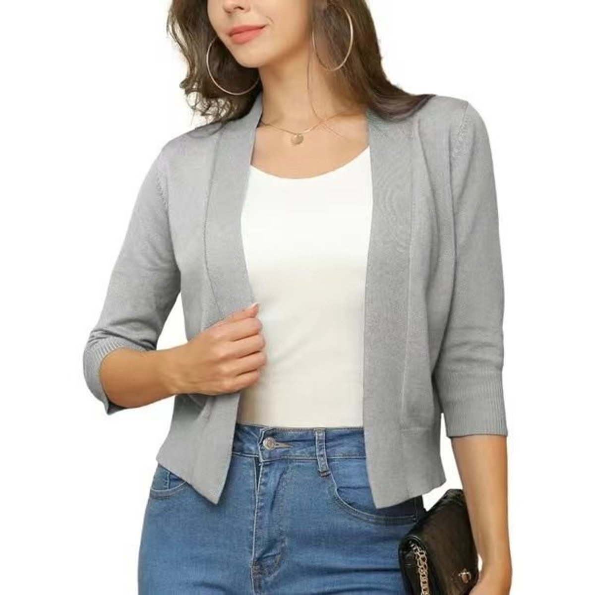 Isla | Women's Open-Front Three-Quarter Sleeve Cropped Cardigan