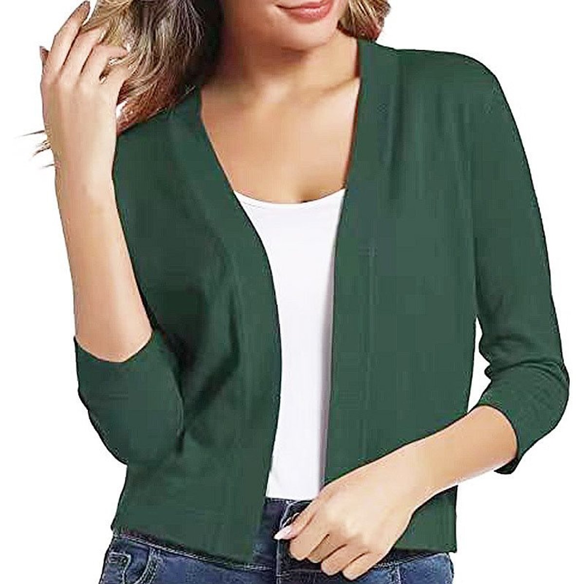 Isla | Women's Open-Front Three-Quarter Sleeve Cropped Cardigan