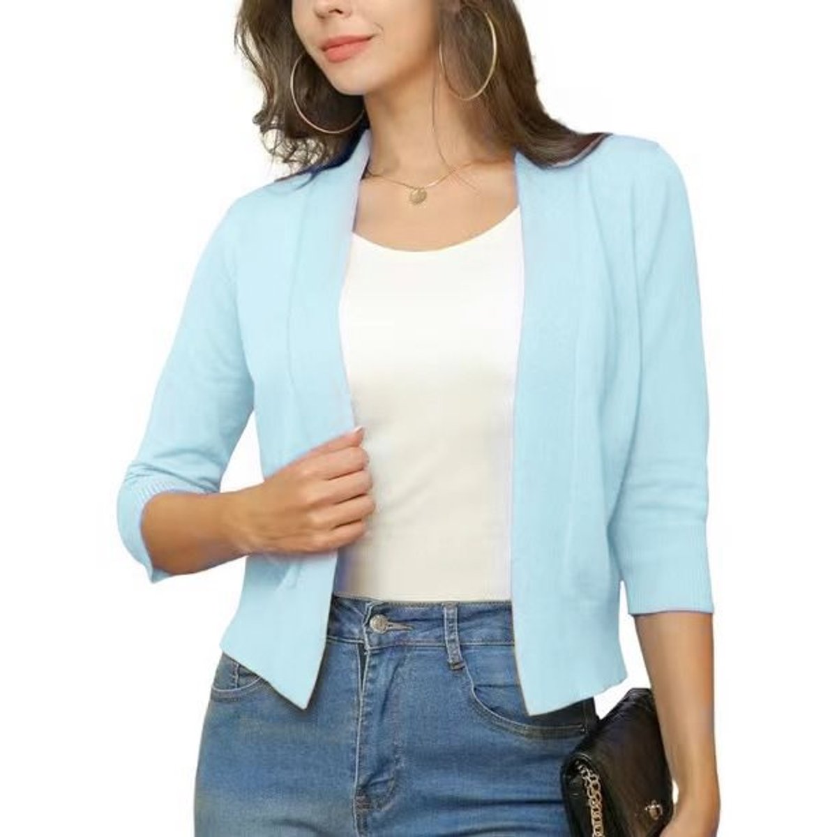 Isla | Women's Open-Front Three-Quarter Sleeve Cropped Cardigan