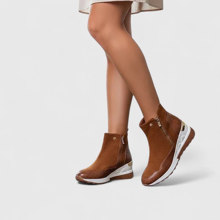 Mia | Women's Orthopedic Wedge Ankle Boots Zip-Up Croc-Panel Trainers