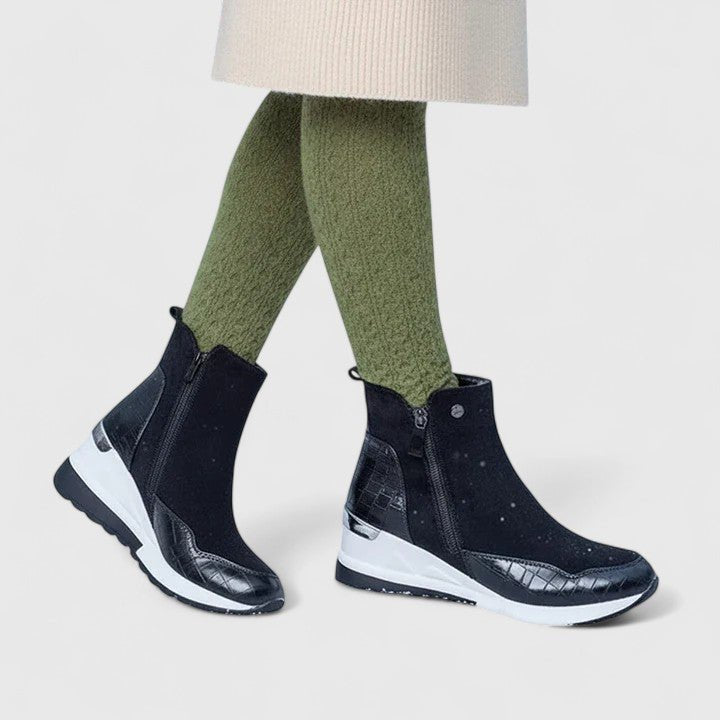 Mia | Women's Orthopedic Wedge Ankle Boots Zip-Up Croc-Panel Trainers