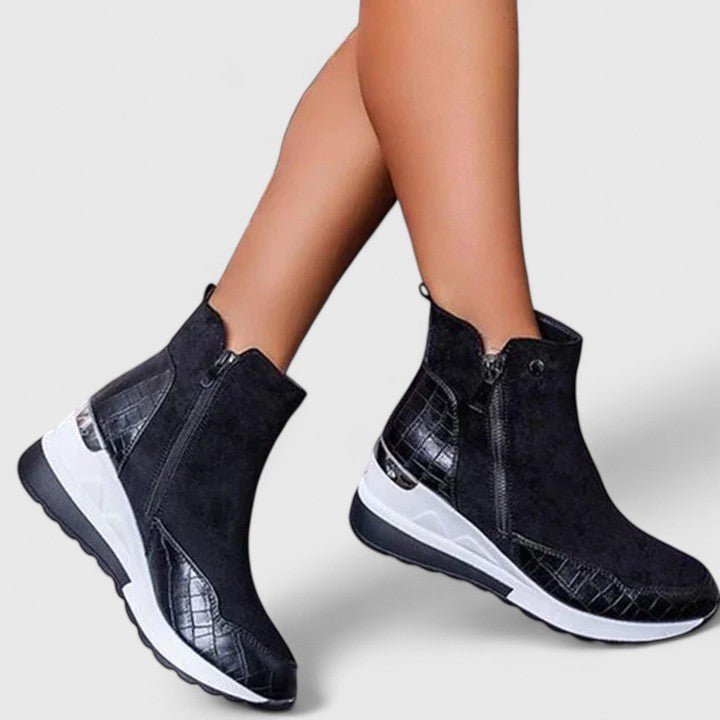 Mia | Women's Orthopedic Wedge Ankle Boots Zip-Up Croc-Panel Trainers