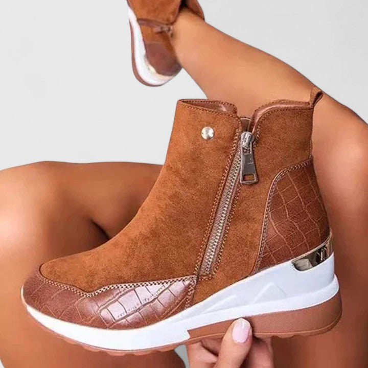 Mia | Women's Orthopedic Wedge Ankle Boots Zip-Up Croc-Panel Trainers