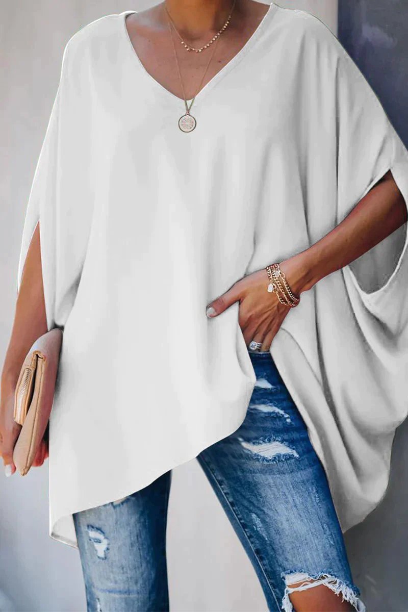 Emily | Women's Oversized Batwing-Sleeve V-Neck Tunic Top