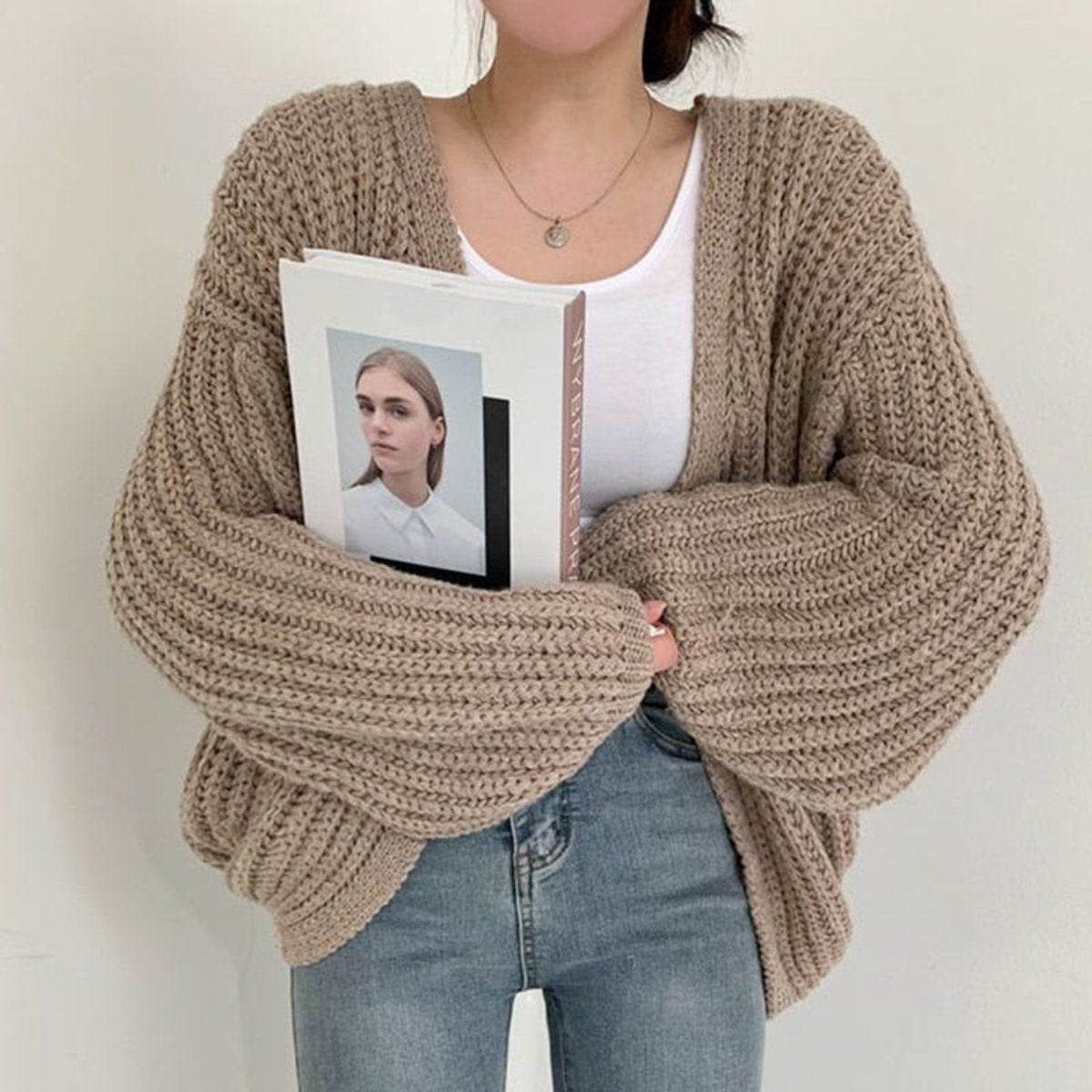 Ivy | Women's Oversized Chunky Knit Open Front Cardigan Balloon Sleeve