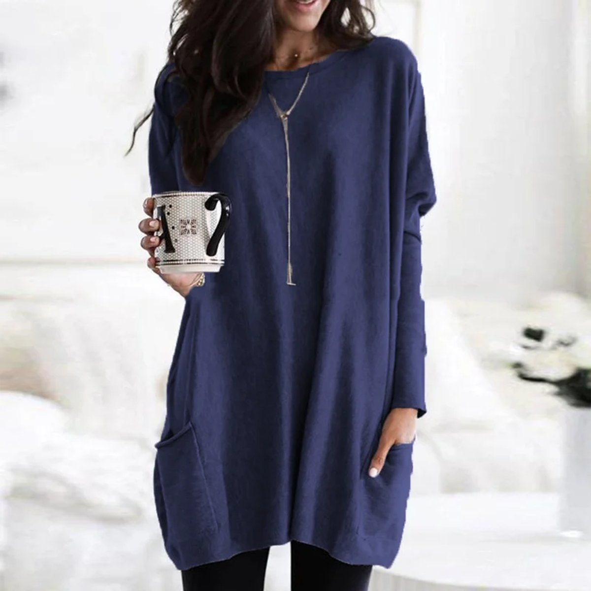 Aria | Women's Oversized Long-Sleeve Pocket Tunic Jumper Plus Size