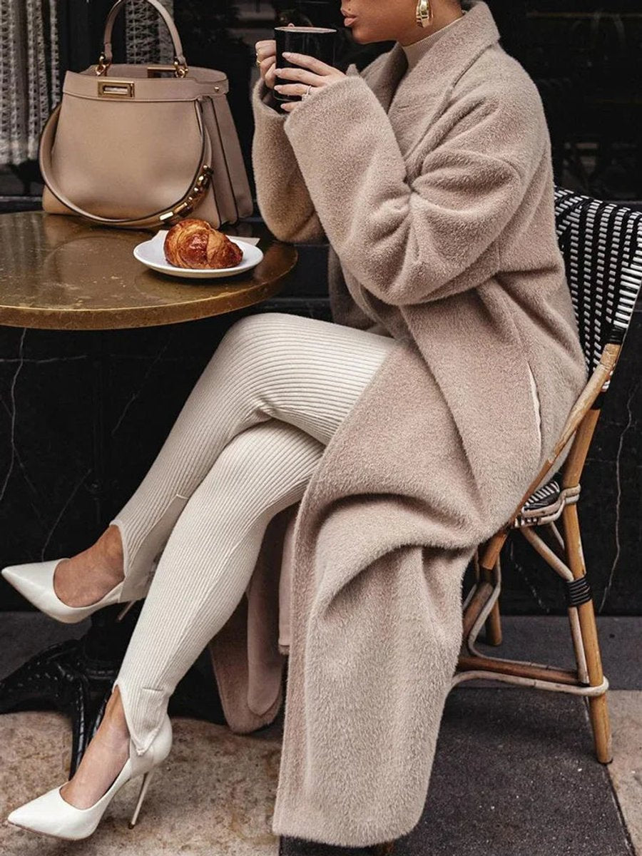 Mia | Women's Oversized Long Wool-Blend Lapel Coat Jacket
