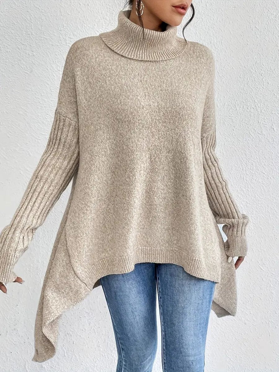 Freya | Women's Oversized Longline Ribbed Turtleneck Sweater Jumper