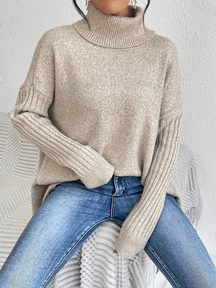Freya | Women's Oversized Longline Ribbed Turtleneck Sweater Jumper