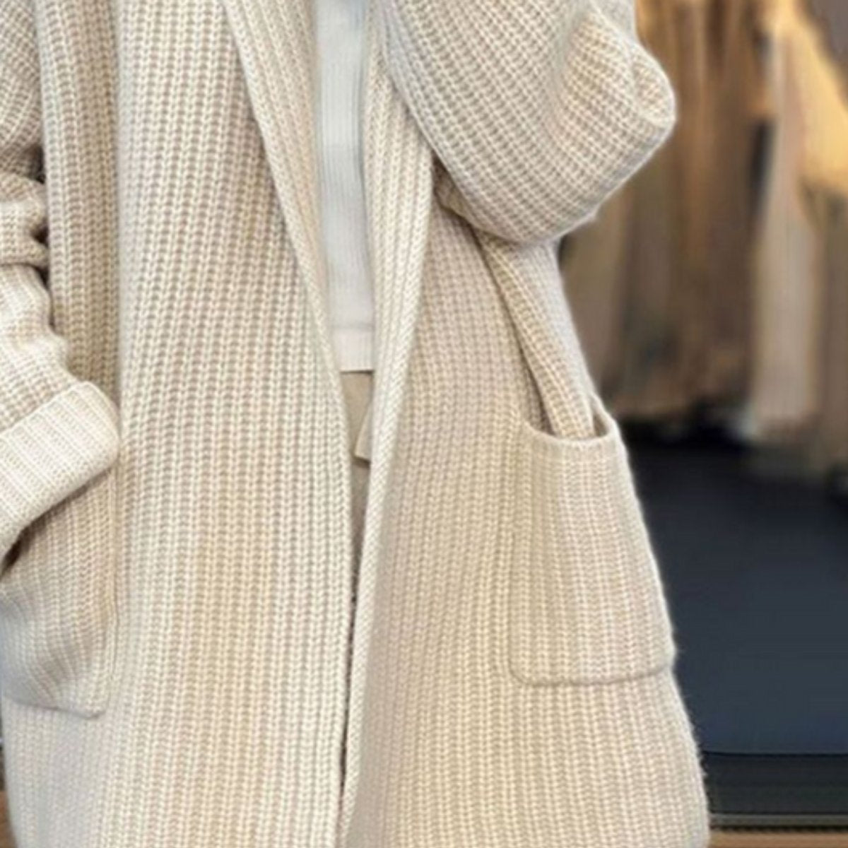 Amelia | Women's Oversized Open-Front Knitted Cardigan Scarf Detail