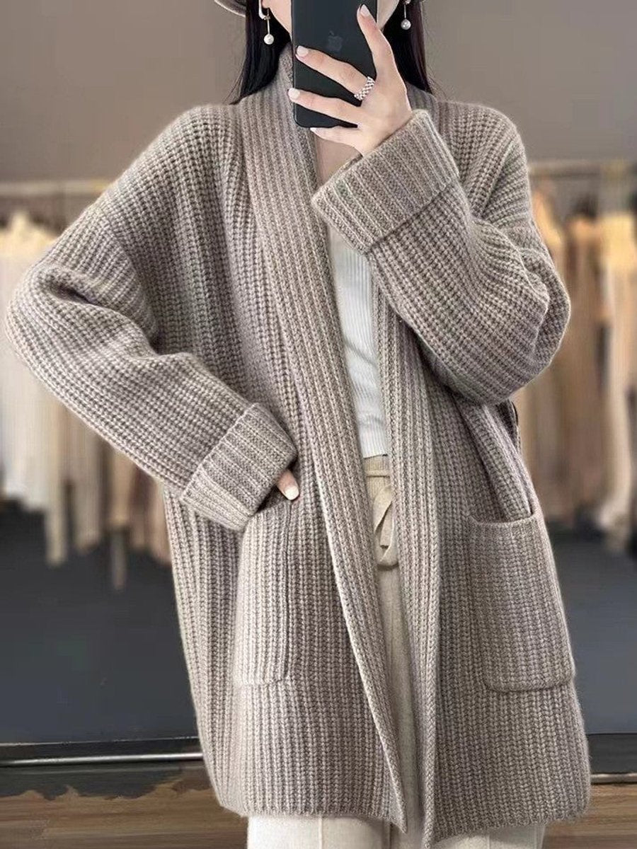 Amelia | Women's Oversized Open-Front Knitted Cardigan Scarf Detail