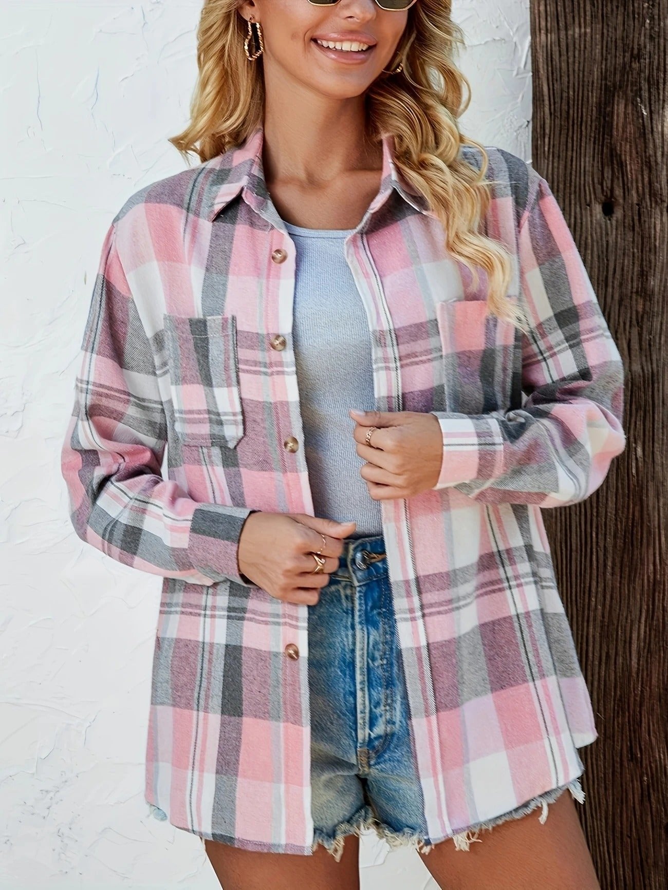 Lily | Women's Oversized Plaid Flannel Long Sleeve Button-Up Shirt