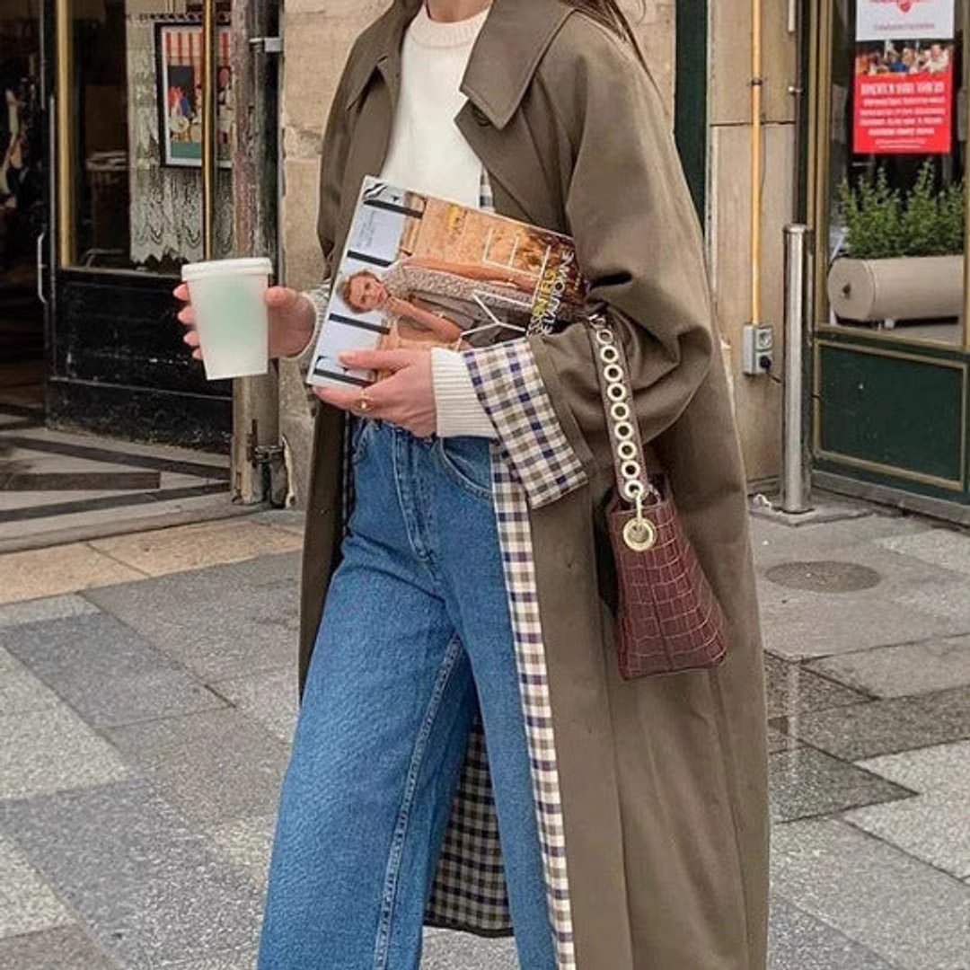 Aria | Women's Oversized Plaid-Lined Cotton Blend Trench Coat