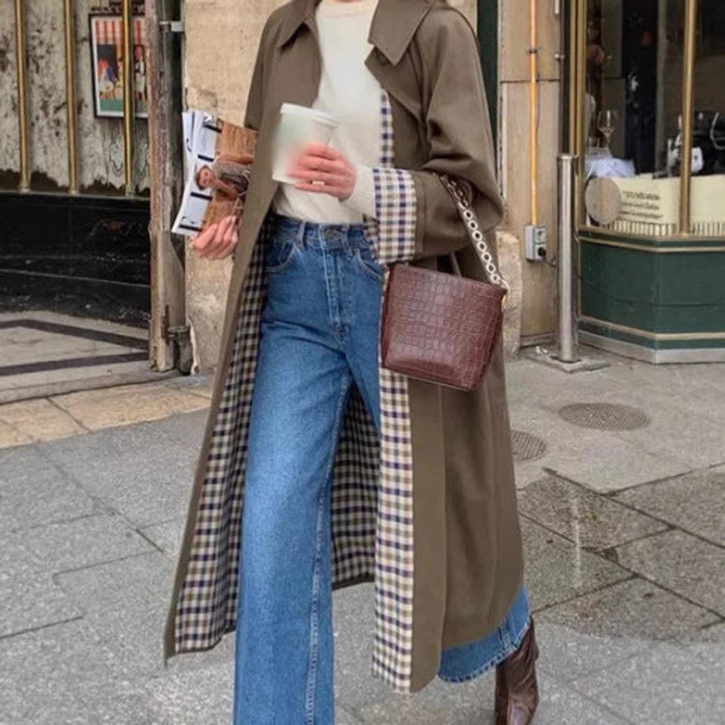 Aria | Women's Oversized Plaid-Lined Cotton Blend Trench Coat