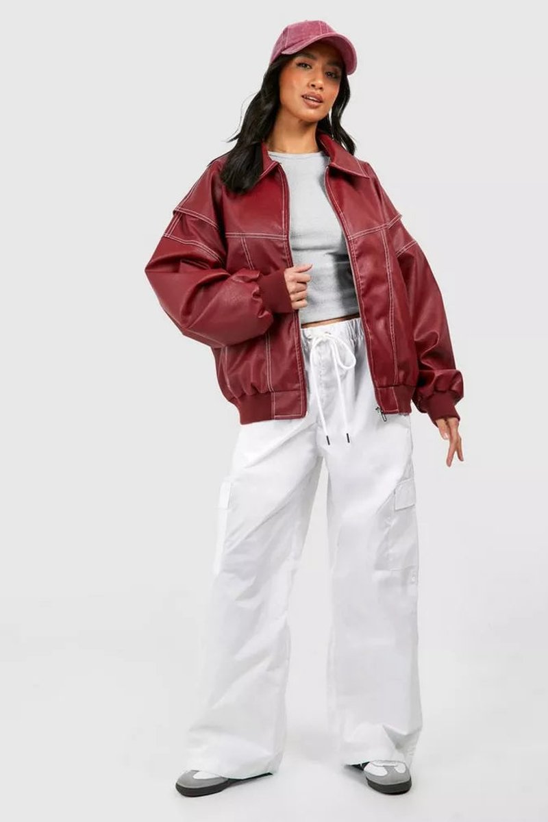 Emily | Women's Oversized Quilted Jacket Contrast Stitch Bomber