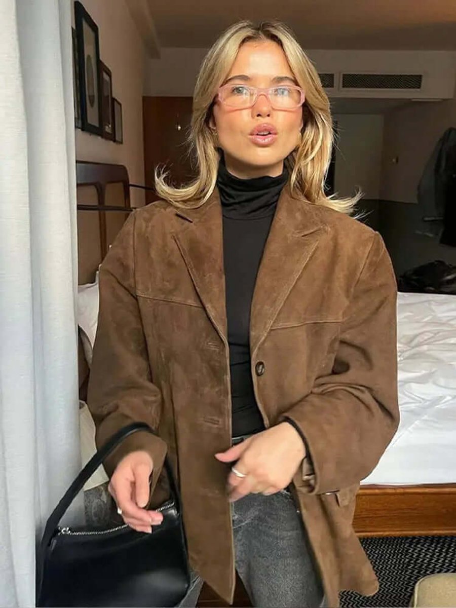 Lily | Women's Oversized Suede Blazer Jacket Long Sleeve