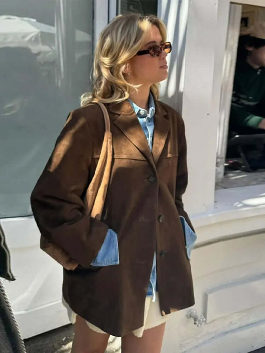 Lily | Women's Oversized Suede Blazer Jacket Long Sleeve