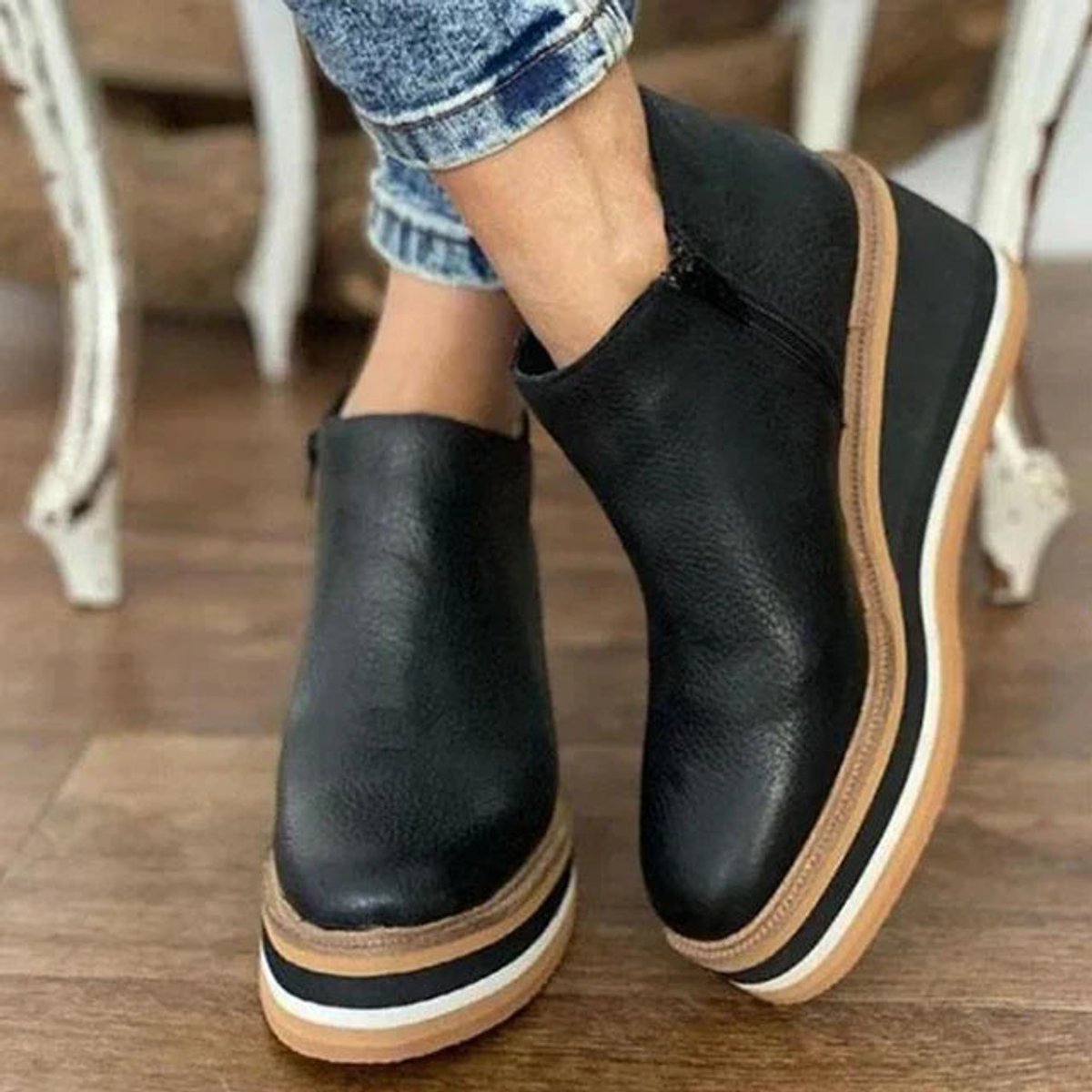 Lily | Women's Platform Wedge Zip-Up Leather Ankle Boots