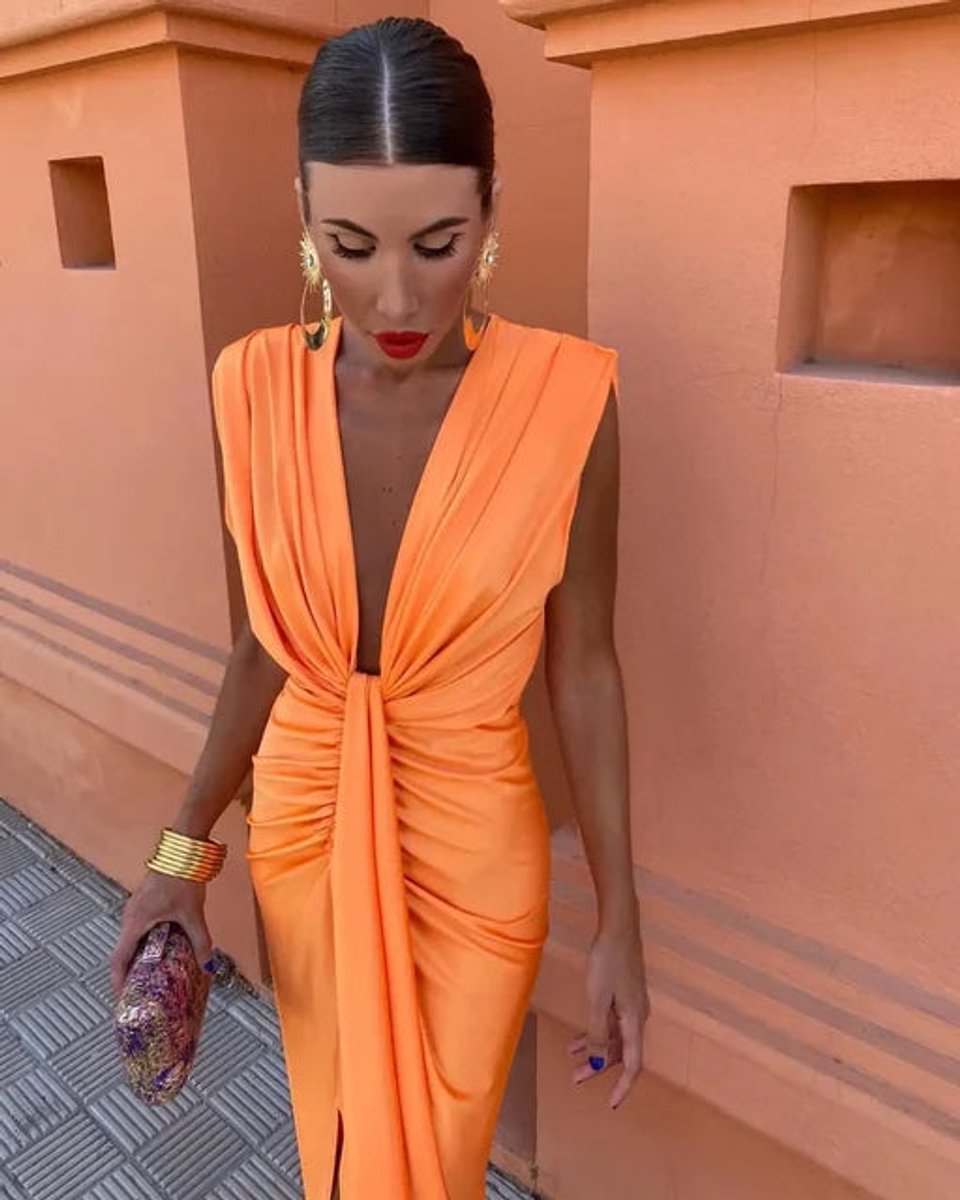 Grace | Women's Pleated Sleeveless Deep V-Neck Midi Dress