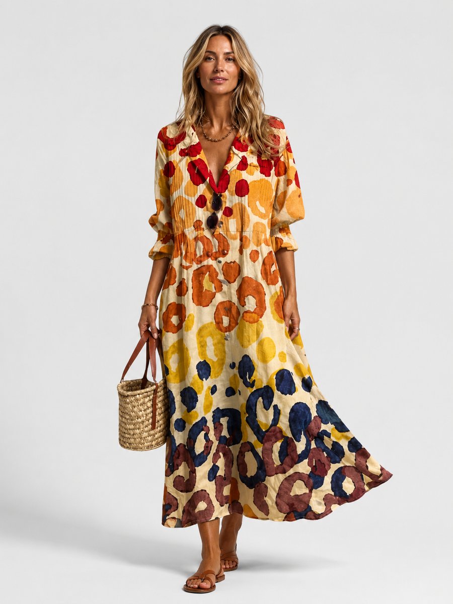Emily | Women's Printed Maxi Shirt Dress Relaxed Flowing Button-Front