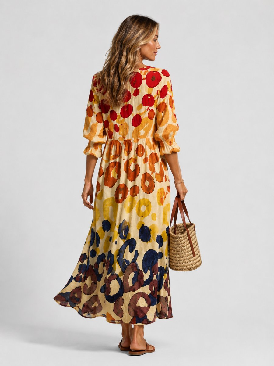 Emily | Women's Printed Maxi Shirt Dress Relaxed Flowing Button-Front