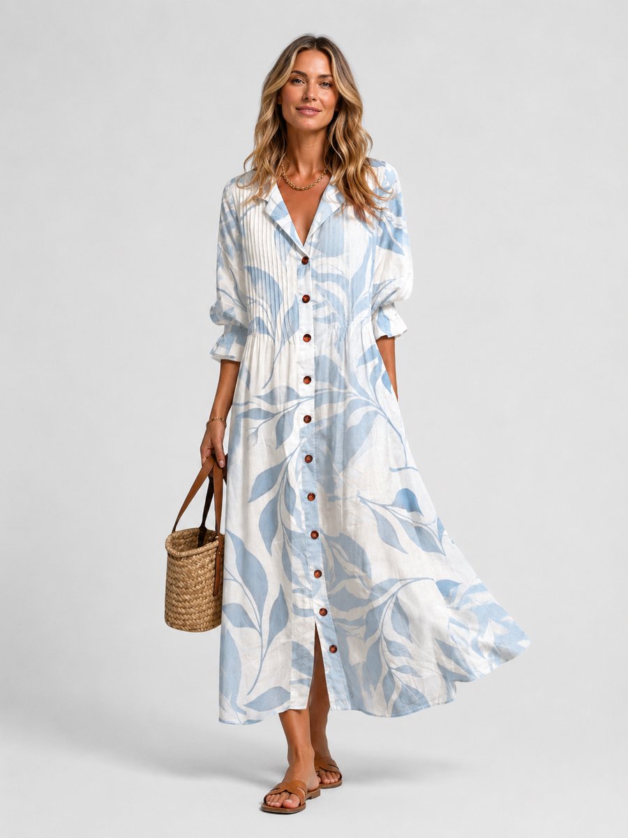 Emily | Women's Printed Maxi Shirt Dress Relaxed Flowing Button-Front