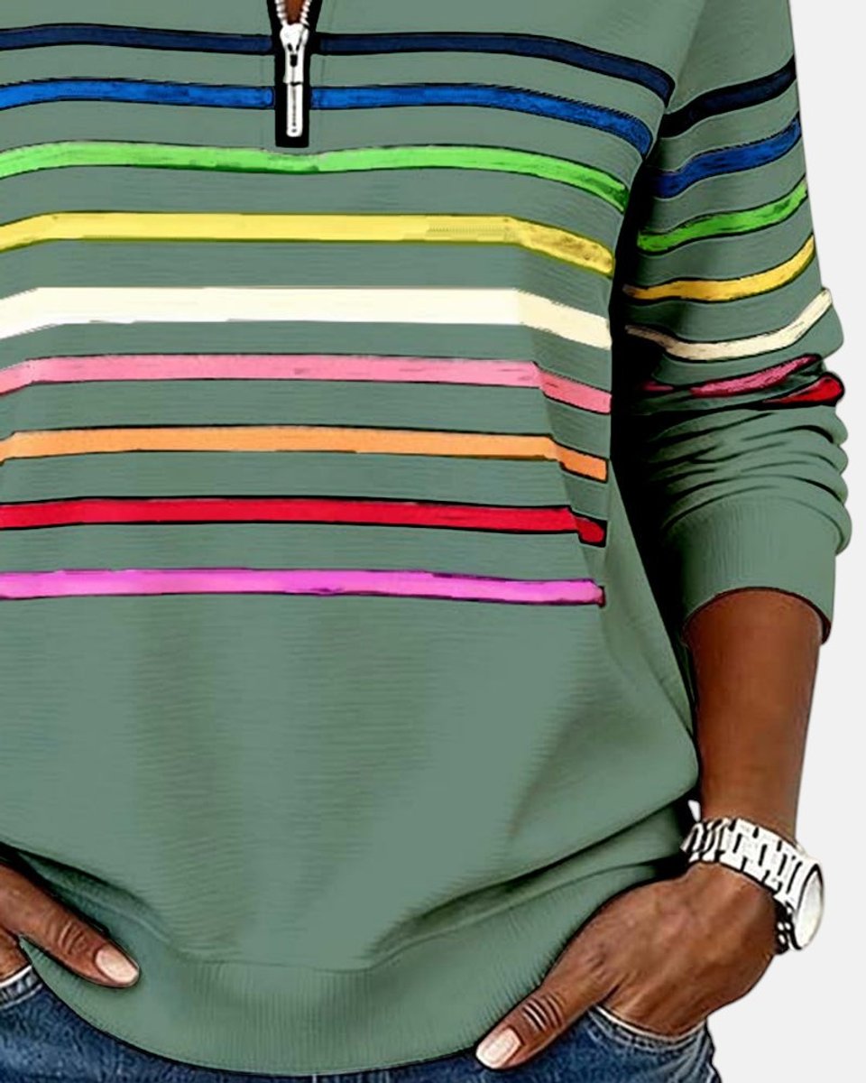 Rosie | Women's Quarter Zip Jumper Striped Rainbow Relaxed Fit