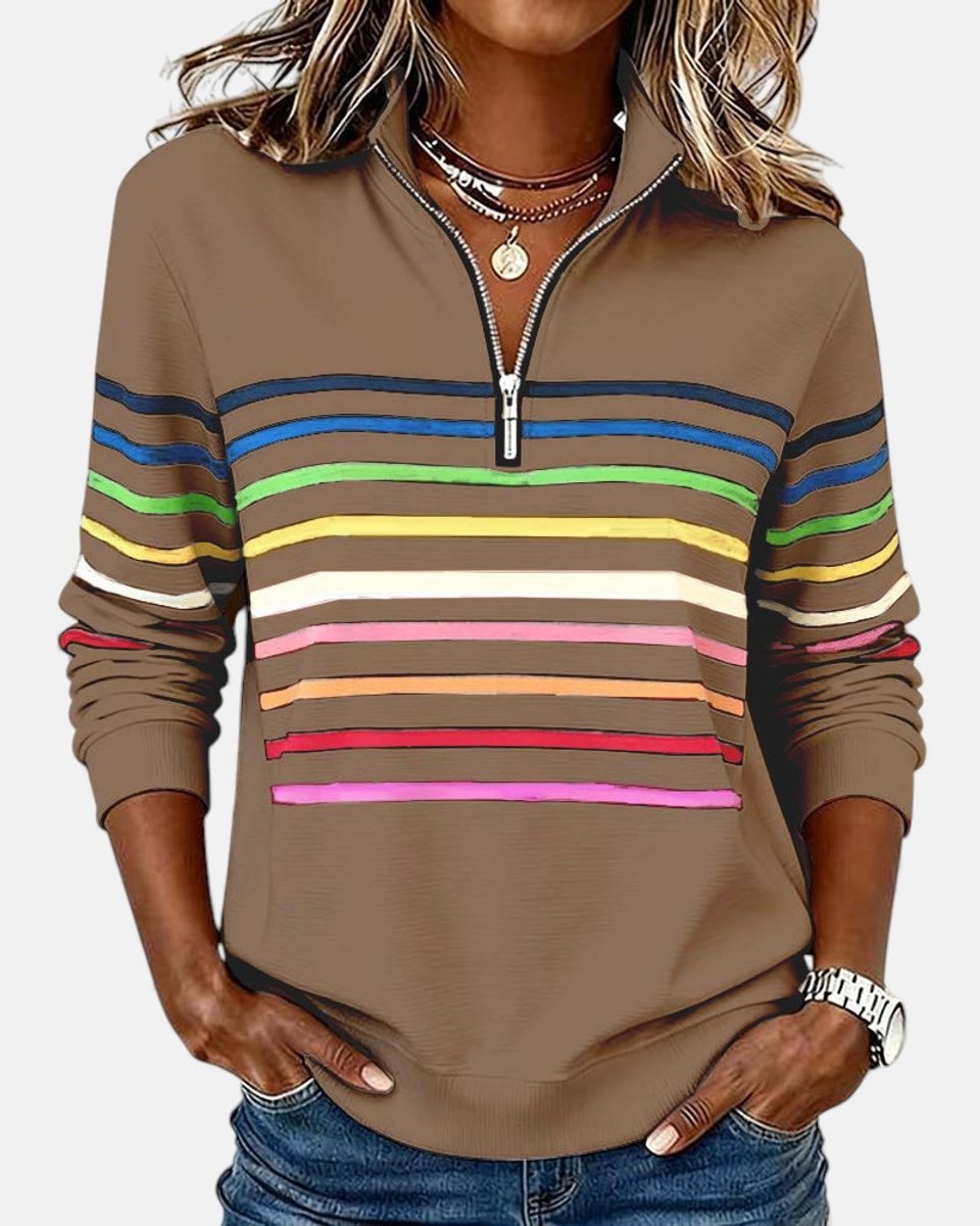 Rosie | Women's Quarter Zip Jumper Striped Rainbow Relaxed Fit