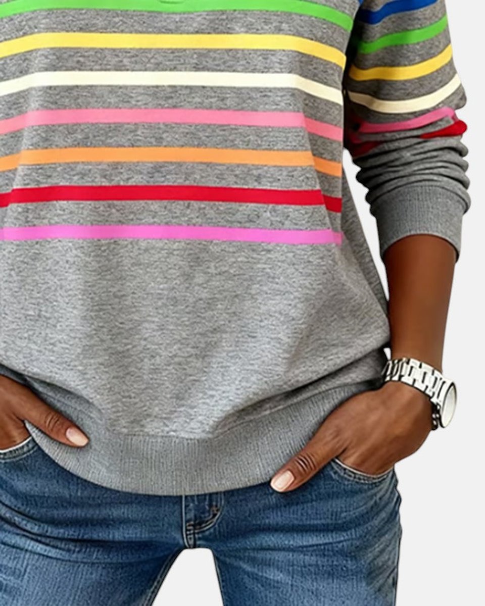 Rosie | Women's Quarter Zip Jumper Striped Rainbow Relaxed Fit