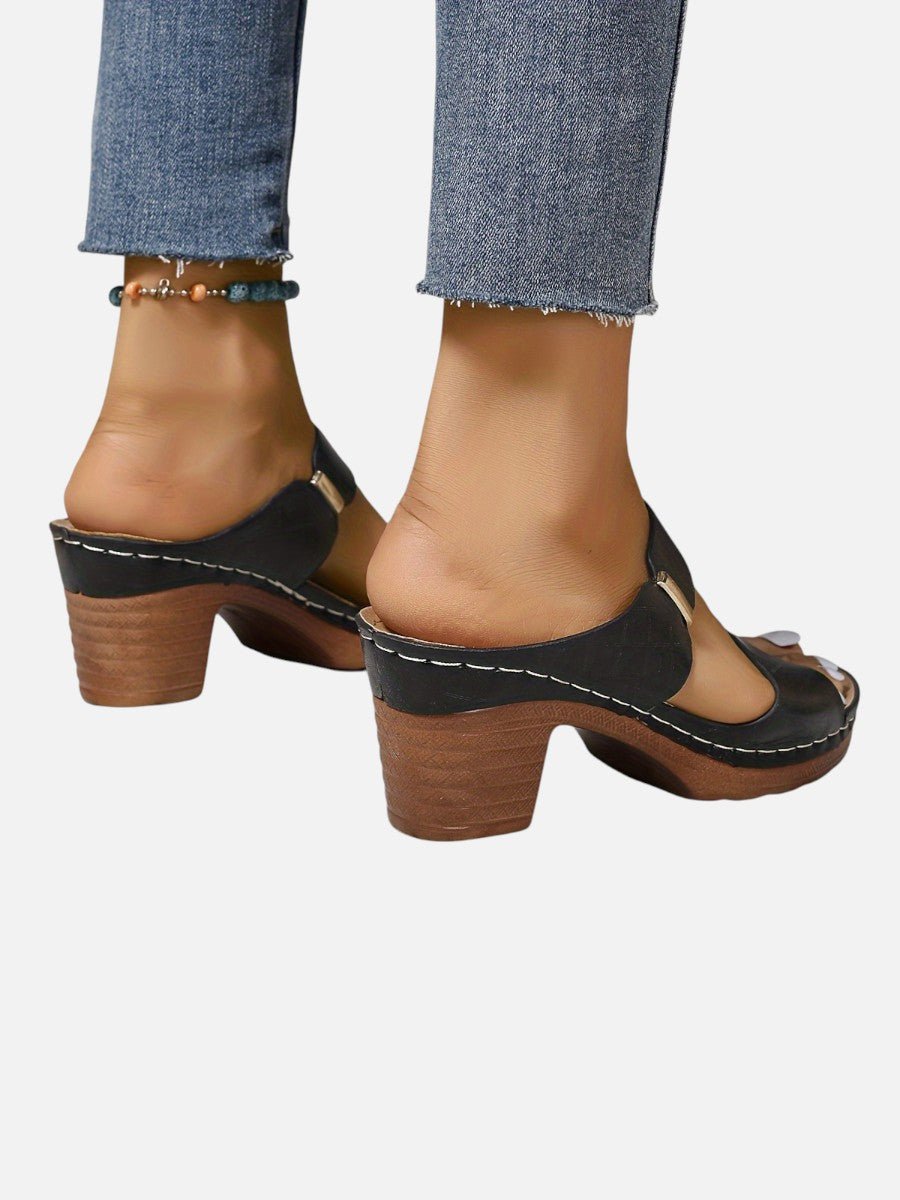 Sophie | Women's Quilted Faux Leather Block Heel Open Toe Mule Sandals