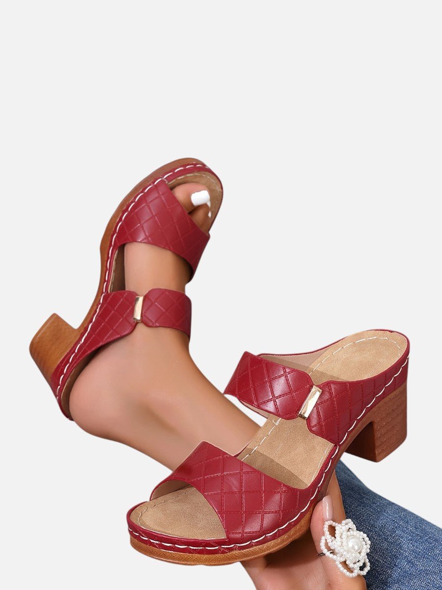 Sophie | Women's Quilted Faux Leather Block Heel Open Toe Mule Sandals