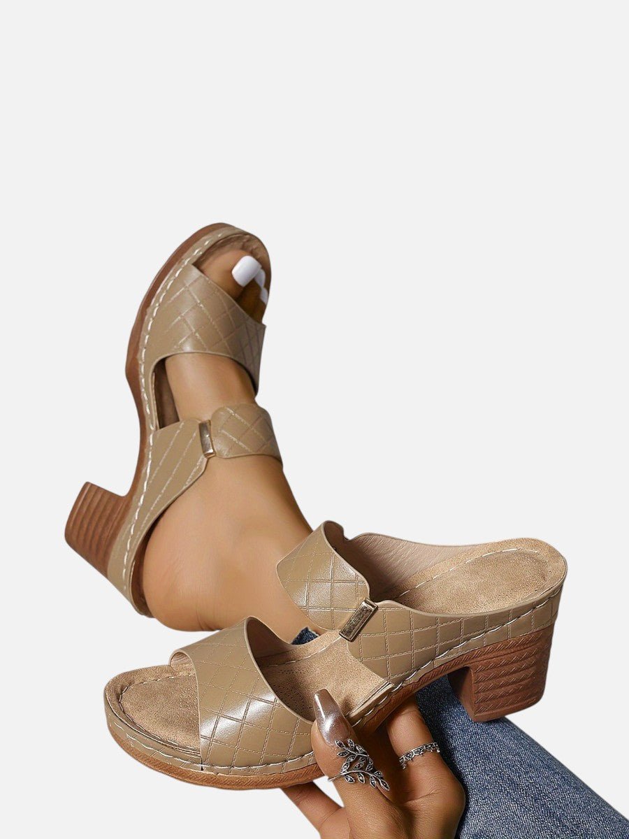 Sophie | Women's Quilted Faux Leather Block Heel Open Toe Mule Sandals