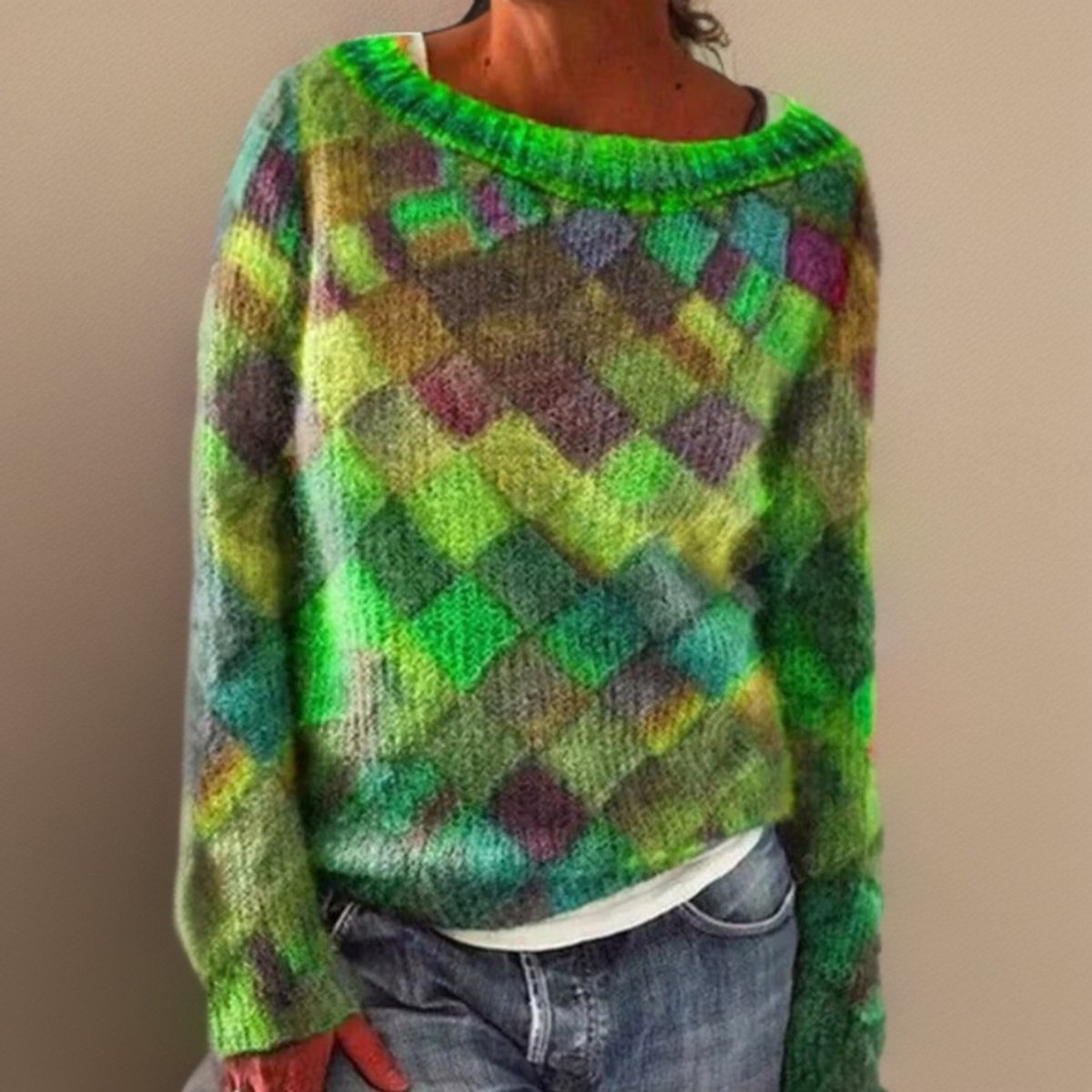Scarlett | Women's Relaxed-Fit Argyle Knit Sweater Jumper
