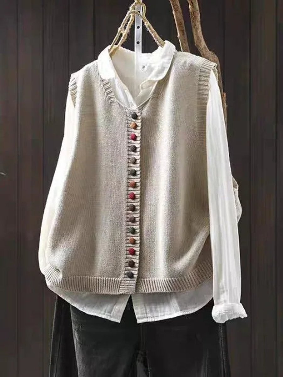 Phoebe | Women's Relaxed-Fit Button-Up Knit Sleeveless Vest