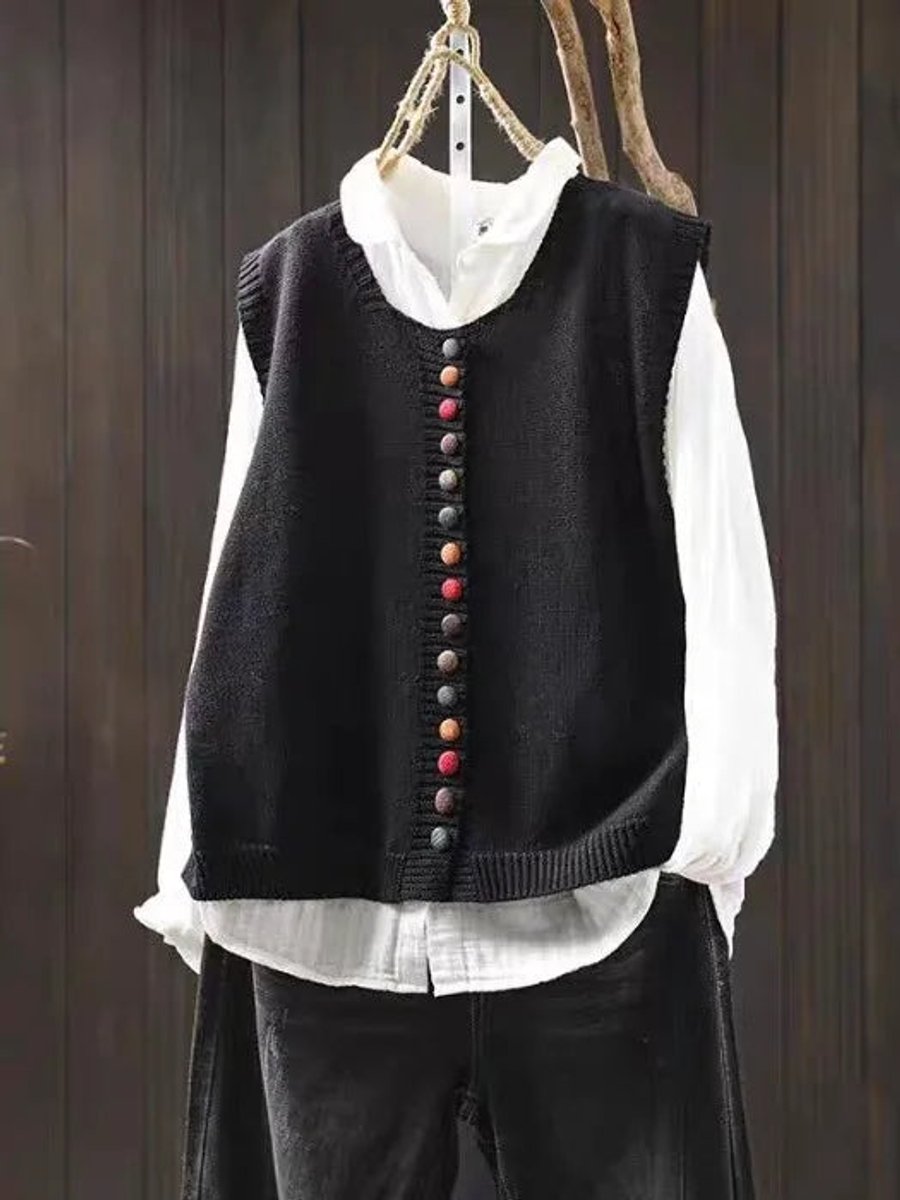 Phoebe | Women's Relaxed-Fit Button-Up Knit Sleeveless Vest